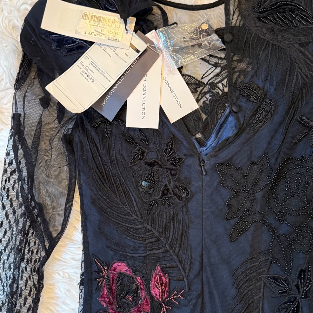 NWT French Connection RARE cocktail embroidered embellished tulle dress sz 2 - Picture 6 of 9